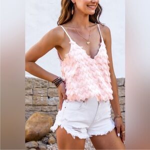Cupshe top Small pink fringe v neck spaghetti straps tank top